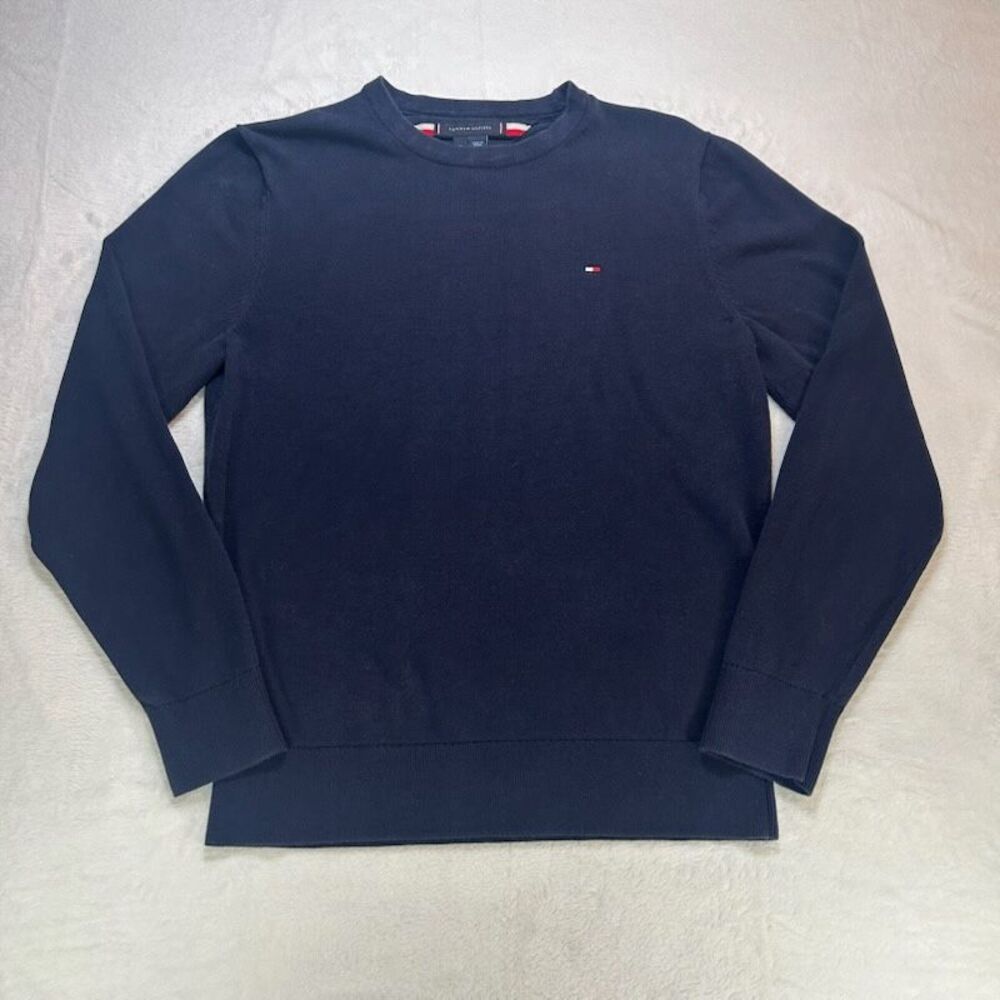 Tommy Hilfiger Navy Blue Crewneck Sweater Men's Medium Classic Logo Knit
